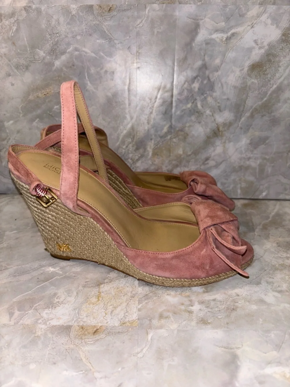 Michael Michael Kors Pink Bow Ankle-Strap wedge Sandals